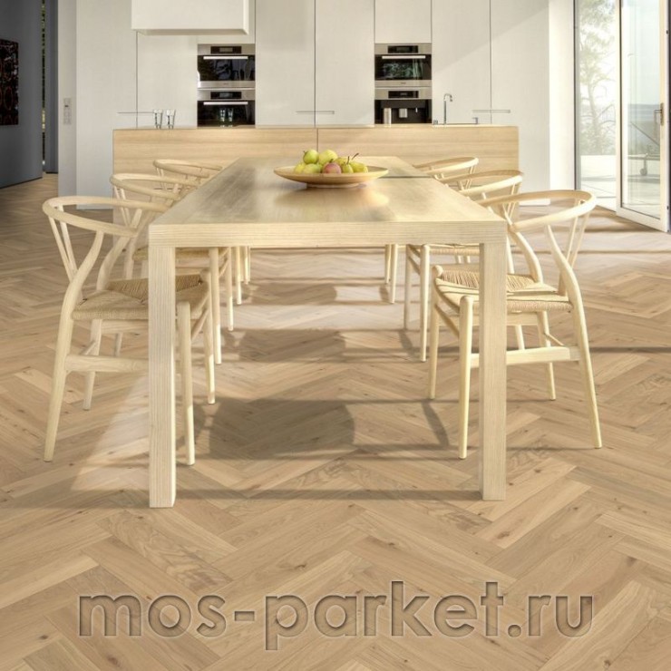 Английская елка Kahrs Herringbone Дуб CC Dim White Lively