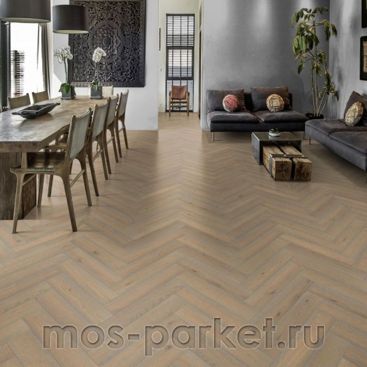 Английская елка Kahrs Herringbone Дуб CC Vintage White Lively