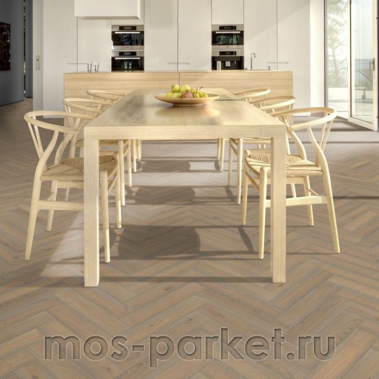 Английская елка Kahrs Herringbone Дуб CC Vintage White Lively
