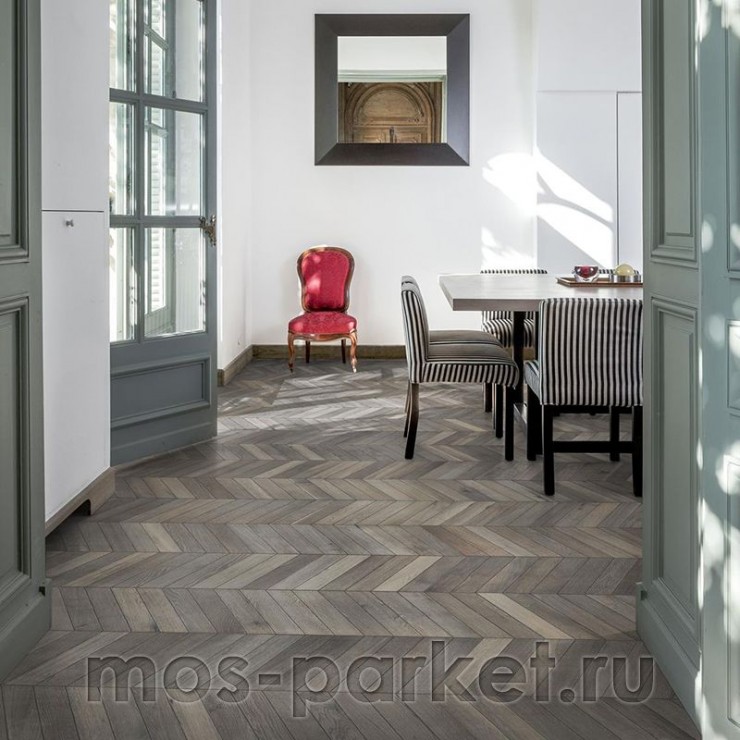 Французская елка Kahrs Chevron Дуб Шеврон серый 60°