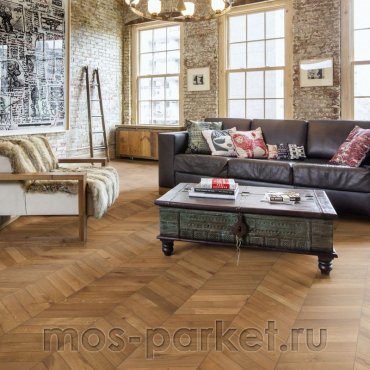 Французская елка Kahrs Chevron Дуб Шеврон светло-коричневый 60°