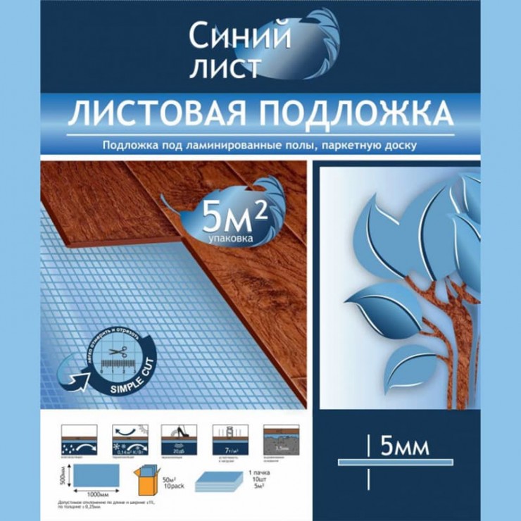 Подложка листовая Solid «Синий лист» 5 мм 